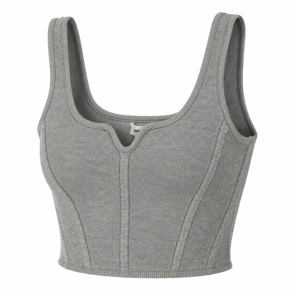 Aerie Gray Ribbed Corset Crop‎ Tank Top Women's Small Y2K Fitted Knit